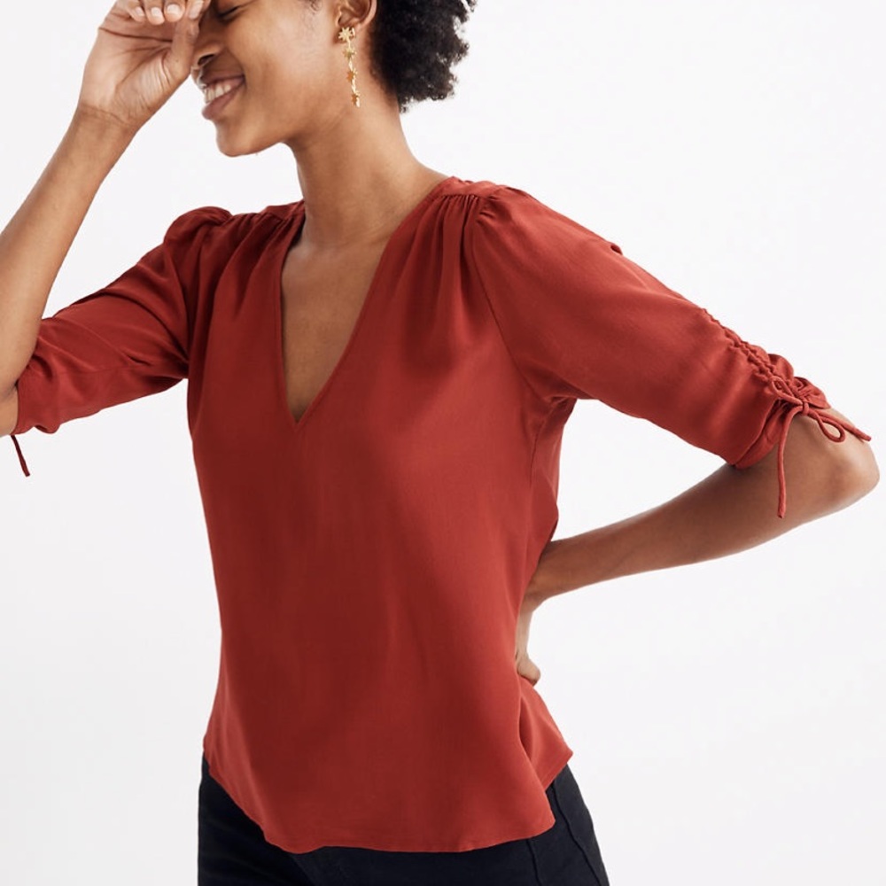 Madewell Silk Cinch-Sleeve Top